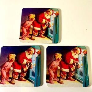 Vintage Coca Cola Santa Christmas Coasters set of 3, 3.5”